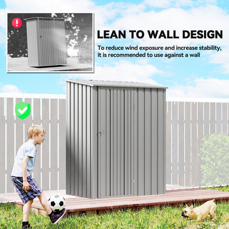 Outsunny 5ft x 3ft Garden Storage Shed, Outdoor Metal Shed with Sloped Roof, Aluminium Grey - Dandys Landscape Supplies