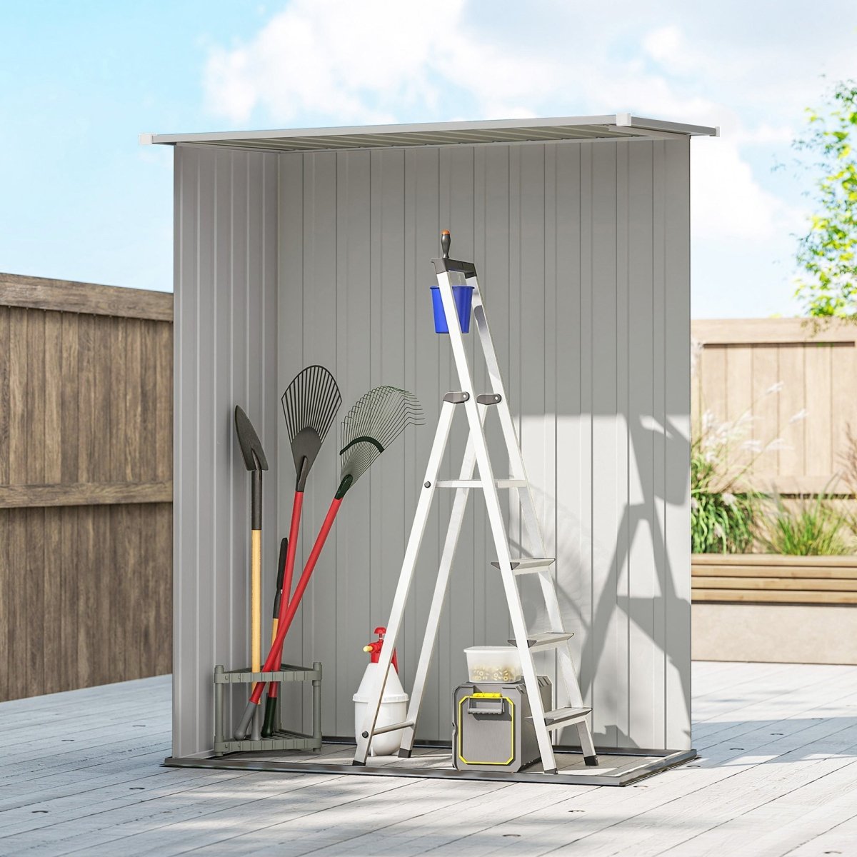 Outsunny 5ft x 3ft Garden Storage Shed, Outdoor Metal Shed with Sloped Roof, Aluminium Grey - Dandys Landscape Supplies