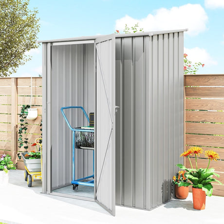Outsunny 5ft x 3ft Garden Storage Shed, Outdoor Metal Shed with Sloped Roof, Aluminium Grey - Dandys Landscape Supplies