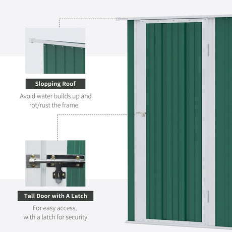 Outsunny 5ft x 3ft Metal Garden Storage Shed, Outdoor Tool Shed with Sloped Roof, Lockable Door for Tools, Equipment, Green - Dandys Landscape Supplies