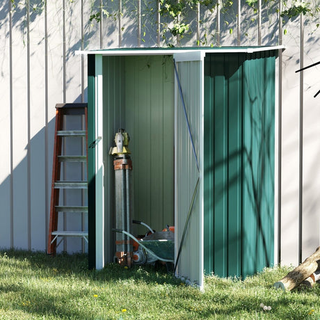 Outsunny 5ft x 3ft Metal Garden Storage Shed, Outdoor Tool Shed with Sloped Roof, Lockable Door for Tools, Equipment, Green - Dandys Landscape Supplies