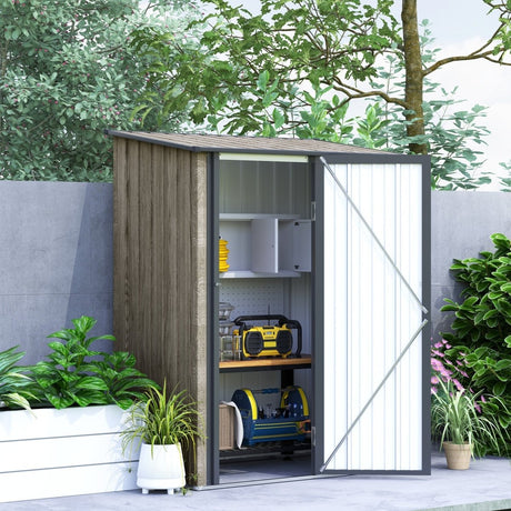 Outsunny 5ft x 3ft Metal Garden Storage Shed, Outdoor Tool Shed with Sloped Roof, Lockable Door for Tools, Equipment, Light Grey - Dandys Landscape Supplies