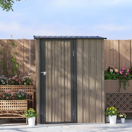 Outsunny 5ft x 3ft Metal Garden Storage Shed, Outdoor Tool Shed with Sloped Roof, Lockable Door for Tools, Equipment, Light Grey - Dandys Landscape Supplies