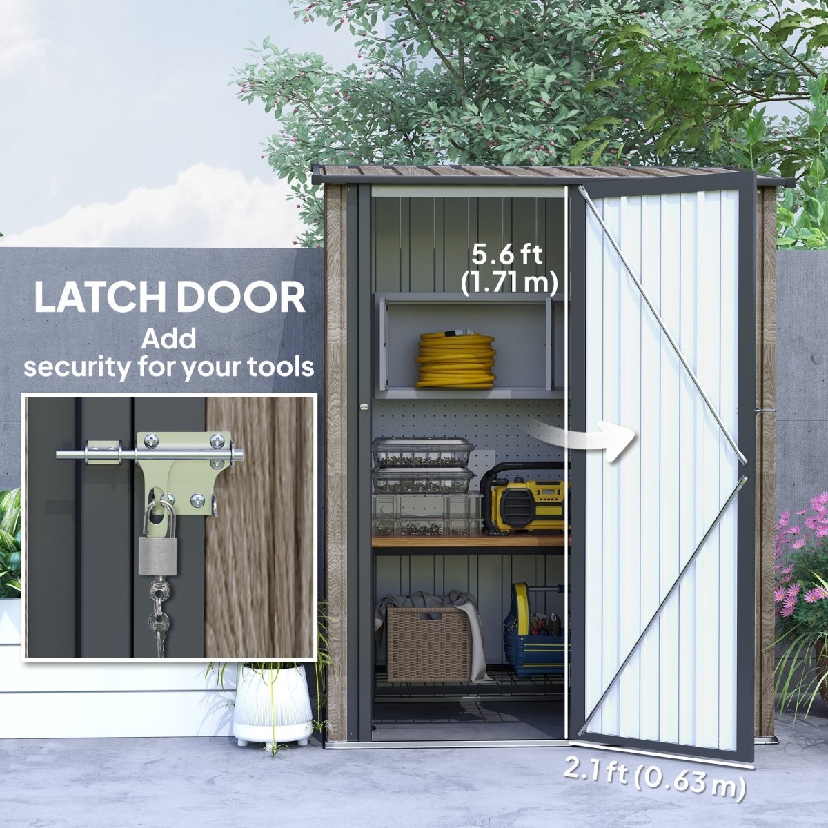 Outsunny 5ft x 3ft Metal Garden Storage Shed, Outdoor Tool Shed with Sloped Roof, Lockable Door for Tools, Equipment, Light Grey - Dandys Landscape Supplies