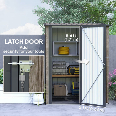 Outsunny 5ft x 3ft Metal Garden Storage Shed, Outdoor Tool Shed with Sloped Roof, Lockable Door for Tools, Equipment, Light Grey - Dandys Landscape Supplies