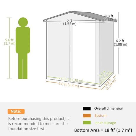 Outsunny 5ft x 4.3ft Outdoor Garden Storage Shed - Grey Wood Effect - Dandys Landscape Supplies