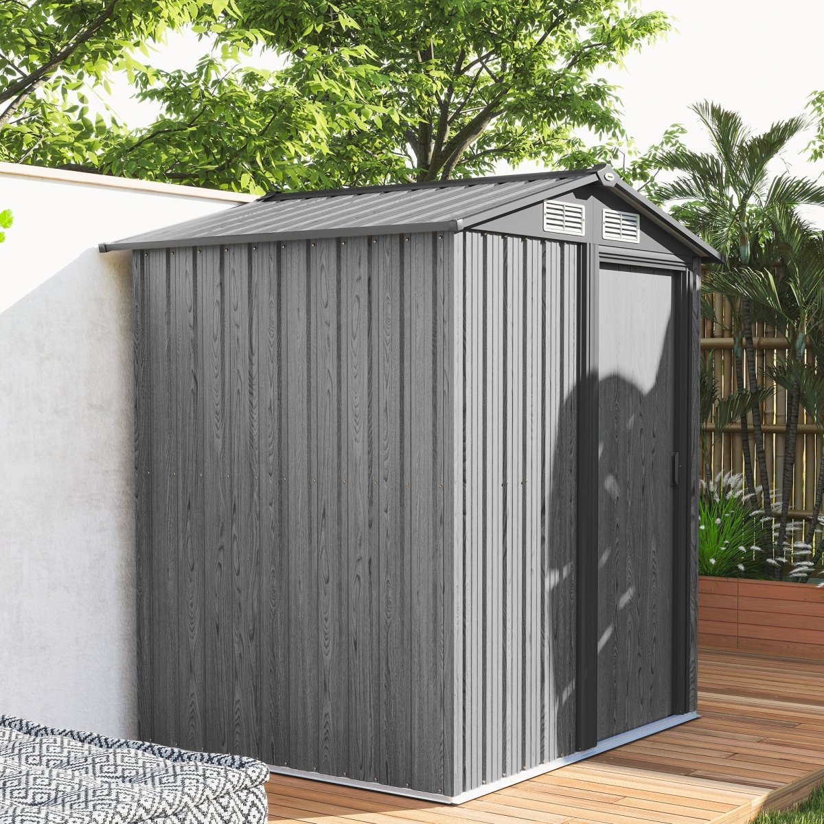 Outsunny 5ft x 4.3ft Outdoor Garden Storage Shed - Grey Wood Effect - Dandys Landscape Supplies
