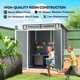 Outsunny 6 x 6 ft Plastic Garden Shed, Wood-Effect Outdoor Storage Shed with Floor, Windows, Lockable Doors and Vents, Grey - Dandys Landscape Supplies