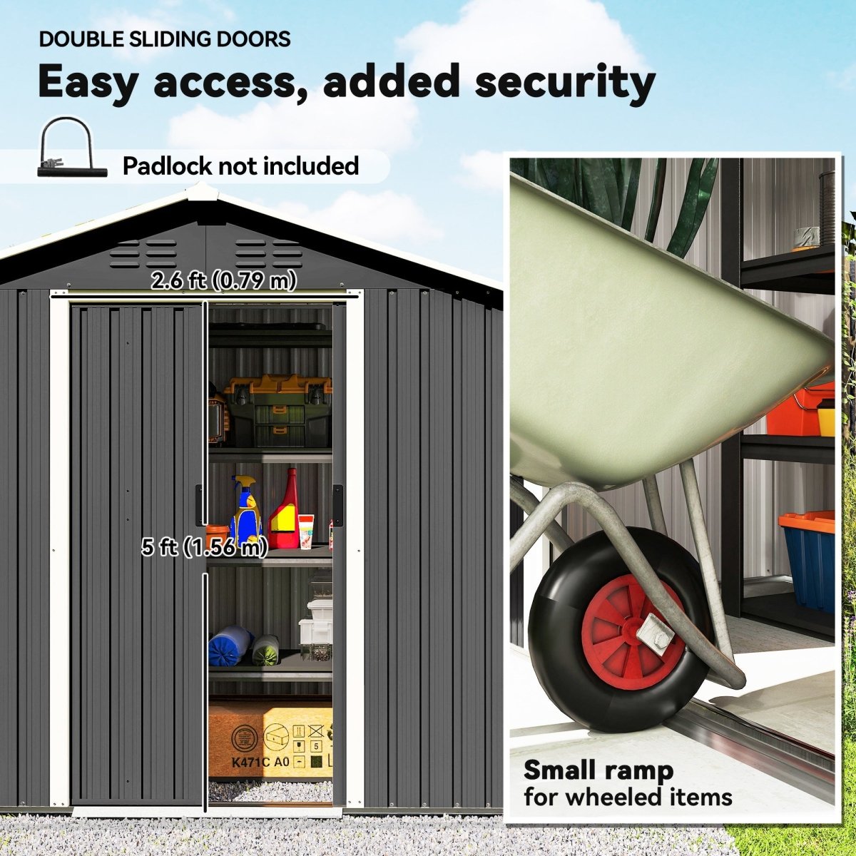 Outsunny 6.5 x 3.5ft Metal Garden Storage Shed - Dark Grey - Dandys Landscape Supplies