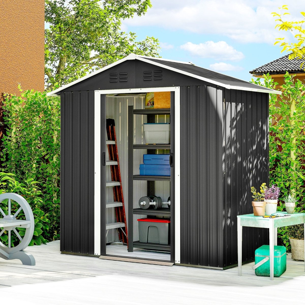 Outsunny 6.5 x 3.5ft Metal Garden Storage Shed - Dark Grey - Dandys Landscape Supplies