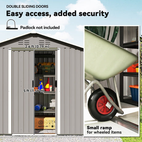 Outsunny 6.5 x 3.5ft Metal Garden Storage Shed - Light Grey - Dandys Landscape Supplies