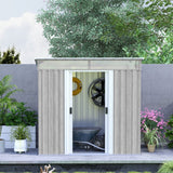 Outsunny 6.5 x 4FT Galvanised Metal Shed with Foundation Kit, Lockable Tool Garden Shed with Double Sliding Doors, Vents, Light Grey Wood Effect - Dandys Landscape Supplies