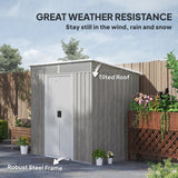 Outsunny 6.5 x 4FT Galvanised Metal Shed with Foundation Kit, Lockable Tool Garden Shed with Double Sliding Doors, Vents, Light Grey Wood Effect - Dandys Landscape Supplies