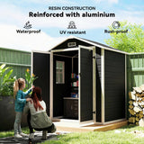 Outsunny 6'x4.5' Garden Storage Shed, Lockable Garden Shed with Double Doors, Window, Vent and Plastic Roof, Black - Dandys Landscape Supplies