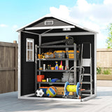 Outsunny 6'x4.5' Garden Storage Shed, Lockable Garden Shed with Double Doors, Window, Vent and Plastic Roof, Black - Dandys Landscape Supplies