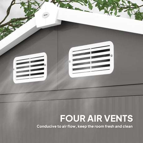 Outsunny 7 x 4ft Garden Shed, Easy to Assemble, Upgraded Galvanised Steel Frame with Foundation Kit, Double Doors with Lock, Outdoor Metal Shed with Vents and Gloves, Garden Storage Shed, Light Grey - Dandys Landscape Supplies