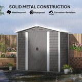 Outsunny 7 x 4ft Garden Shed, Easy to Assemble, Upgraded Galvanised Steel Frame with Foundation Kit, Double Doors with Lock, Outdoor Metal Shed with Vents and Gloves, Garden Storage Shed, Light Grey - Dandys Landscape Supplies