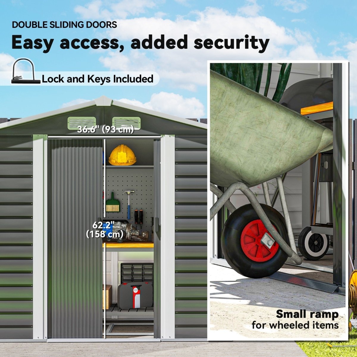 Outsunny 7 x 4ft Garden Shed, Easy to Assemble, Upgraded Galvanised Steel Frame with Foundation Kit, Double Doors with Lock, Outdoor Metal Shed with Vents and Gloves, Garden Storage Shed, Dark Grey - Dandys Landscape Supplies