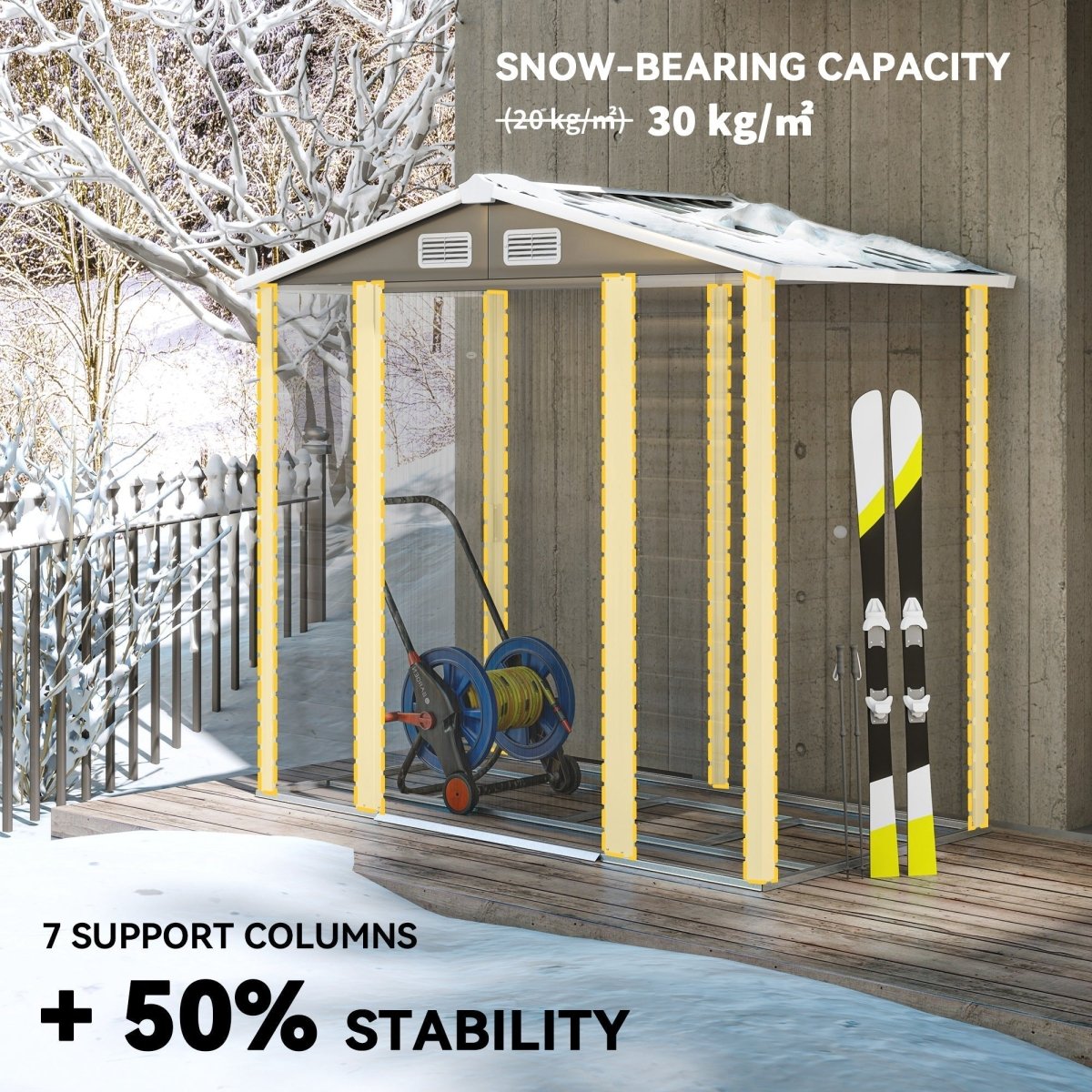 Outsunny 7 x 4ft Garden Shed, Easy to Assemble, Upgraded Galvanised Steel Frame with Foundation Kit, Double Doors with Lock, Outdoor Metal Shed with Vents and Gloves, Garden Storage Shed, Dark Grey - Dandys Landscape Supplies