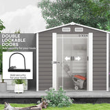 Outsunny 7 x 4ft Garden Shed, Easy to Assemble, Upgraded Galvanised Steel Frame with Foundation Kit, Double Doors with Lock, Outdoor Metal Shed with Vents and Gloves, Garden Storage Shed, Light Grey - Dandys Landscape Supplies