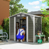 Outsunny 7 x 4ft Garden Shed, Easy to Assemble, Upgraded Galvanised Steel Frame with Foundation Kit, Double Doors with Lock, Outdoor Metal Shed with Vents and Gloves, Garden Storage Shed, Dark Grey - Dandys Landscape Supplies