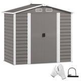 Outsunny 7 x 4ft Garden Shed, Easy to Assemble, Upgraded Galvanised Steel Frame with Foundation Kit, Double Doors with Lock, Outdoor Metal Shed with Vents and Gloves, Garden Storage Shed, Light Grey - Dandys Landscape Supplies