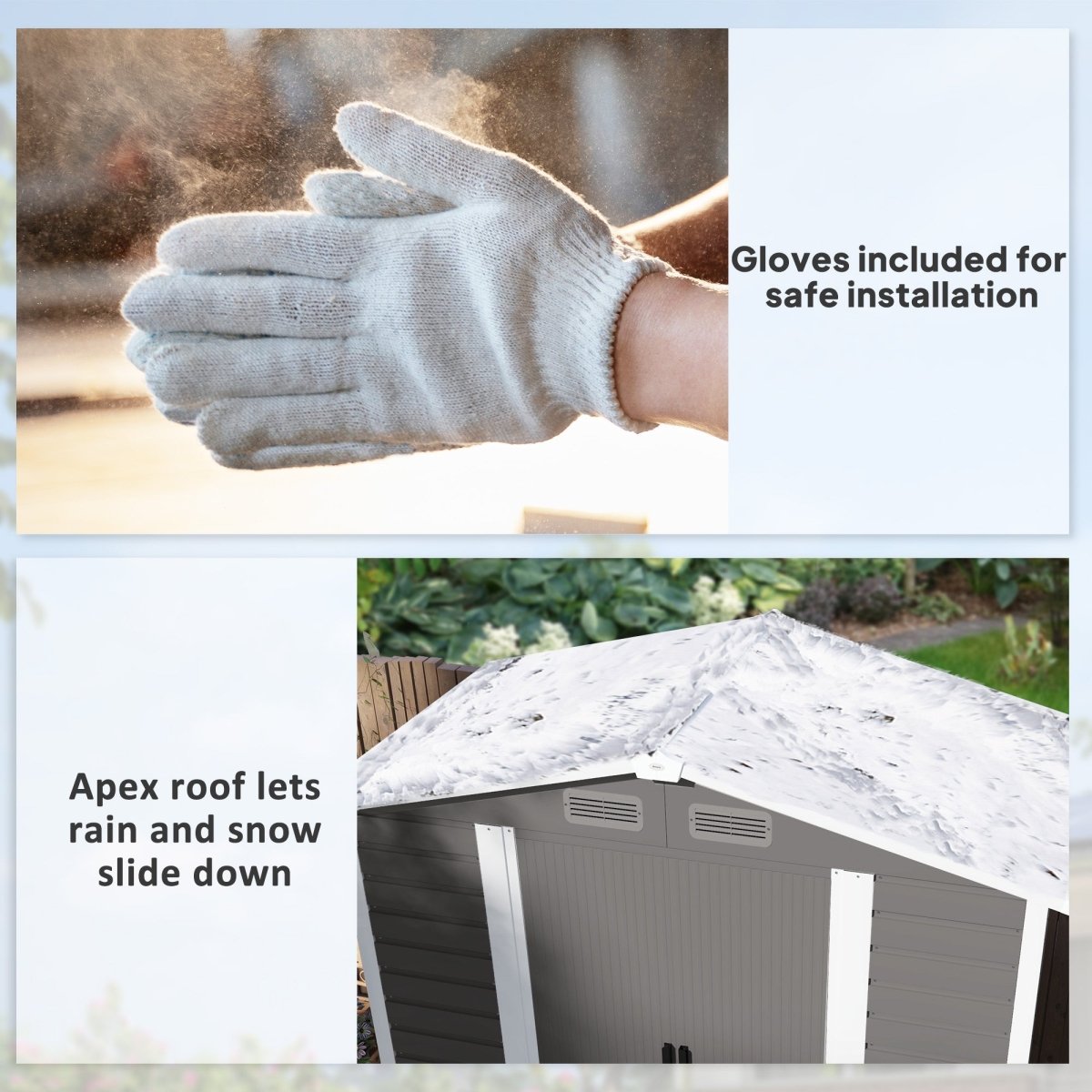Outsunny 7 x 4ft Garden Shed, Easy to Assemble, Upgraded Galvanised Steel Frame with Foundation Kit, Double Doors with Lock, Outdoor Metal Shed with Vents and Gloves, Garden Storage Shed, Light Grey - Dandys Landscape Supplies