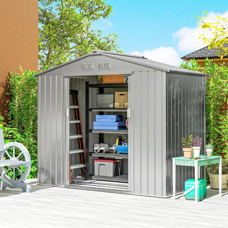 Outsunny 7 x 4ft Lockable Metal Garden Tool Storage Shed Storage - Light Grey - Dandys Landscape Supplies