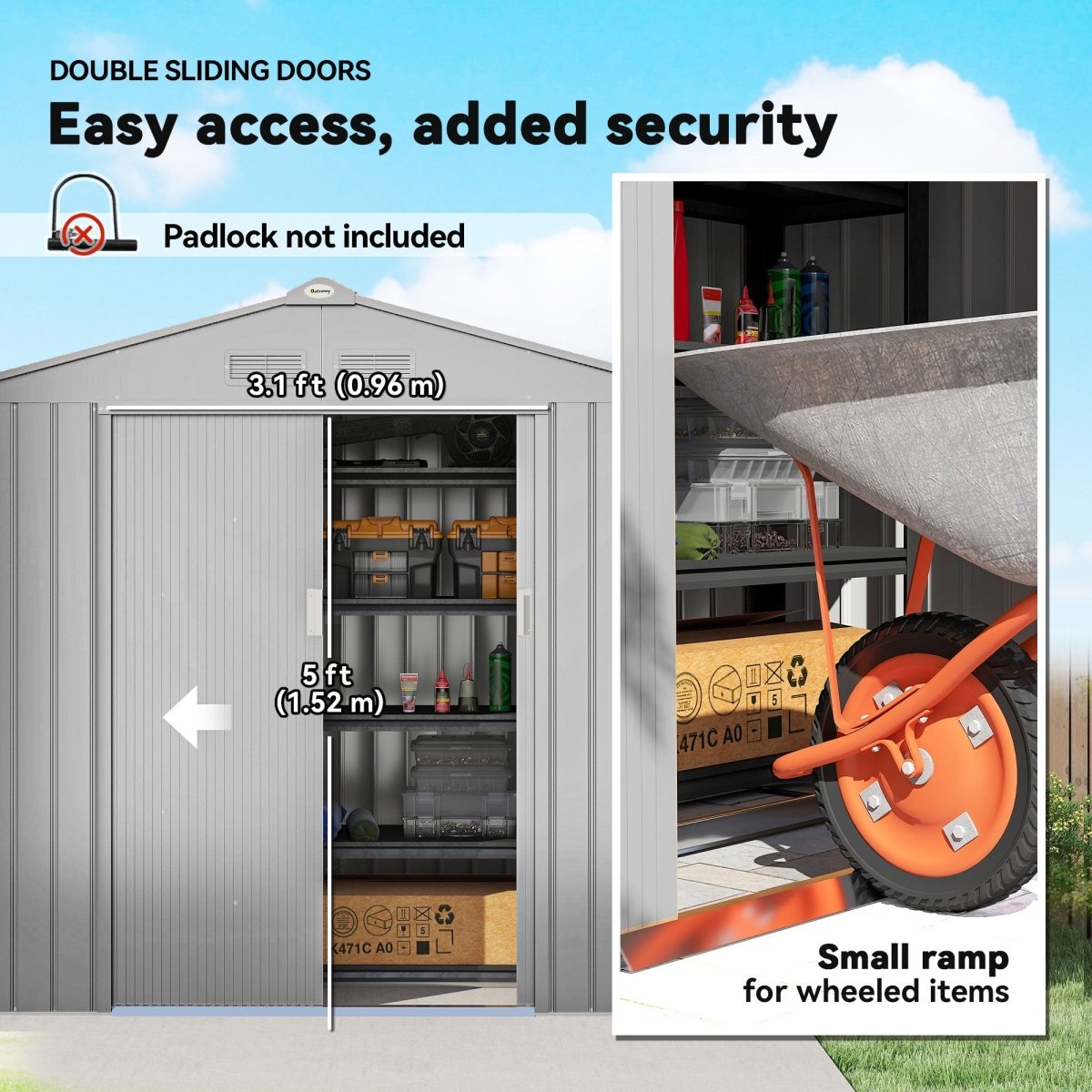 Outsunny 7 x 4ft Lockable Metal Garden Tool Storage Shed Storage - Light Grey - Dandys Landscape Supplies