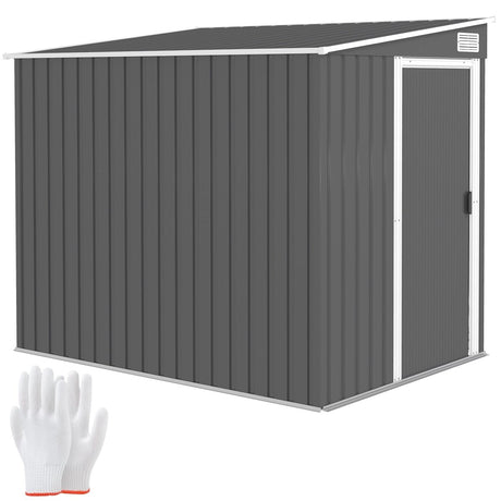 Outsunny 7 x 5ft Galvanised Metal Shed, with Sliding Door - Dark Grey - Dandys Landscape Supplies