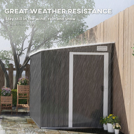Outsunny 7 x 5ft Galvanised Metal Shed, with Sliding Door - Dark Grey - Dandys Landscape Supplies