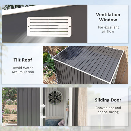 Outsunny 7 x 5ft Galvanised Metal Shed, with Sliding Door - Dark Grey - Dandys Landscape Supplies