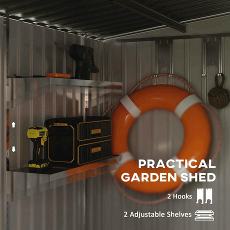 Outsunny 7 x 5ft Galvanised Metal Shed, with Sliding Door - Dark Grey - Dandys Landscape Supplies