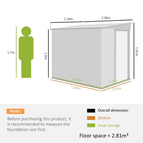 Outsunny 7 x 5ft Galvanised Metal Shed, with Sliding Door - Light Grey - Dandys Landscape Supplies