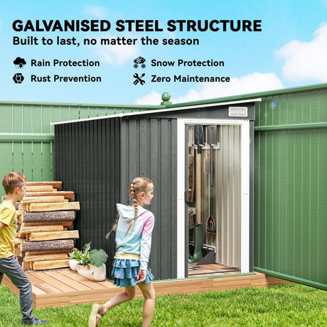 Outsunny 7 x 5ft Galvanised Metal Shed, with Sliding Door - Light Grey - Dandys Landscape Supplies