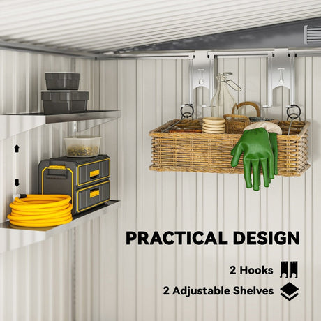 Outsunny 7 x 5ft Galvanised Metal Shed, with Sliding Door - Light Grey - Dandys Landscape Supplies