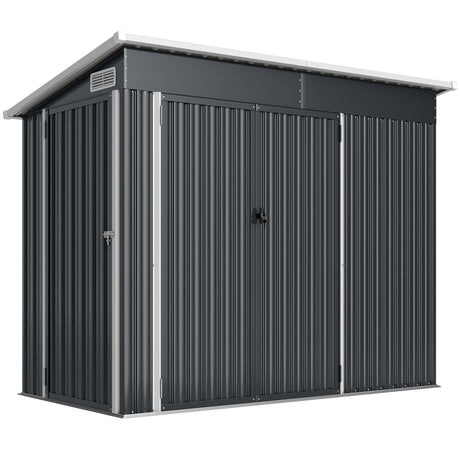 Outsunny 7.5 x 4.3ft Metal Garden Storage Shed, Waterproof Outdoor Shed with Triple Lockable Door, Gloves, Vents, Dark Grey - Dandys Landscape Supplies