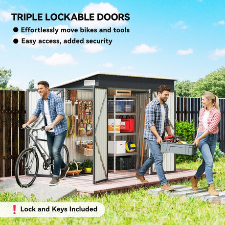 Outsunny 7.5 x 4.3ft Metal Garden Storage Shed, Waterproof Outdoor Shed with Triple Lockable Door, Gloves, Vents, Dark Grey - Dandys Landscape Supplies