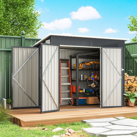 Outsunny 7.5 x 4.3ft Metal Garden Storage Shed, Waterproof Outdoor Shed with Triple Lockable Door, Gloves, Vents, Dark Grey - Dandys Landscape Supplies