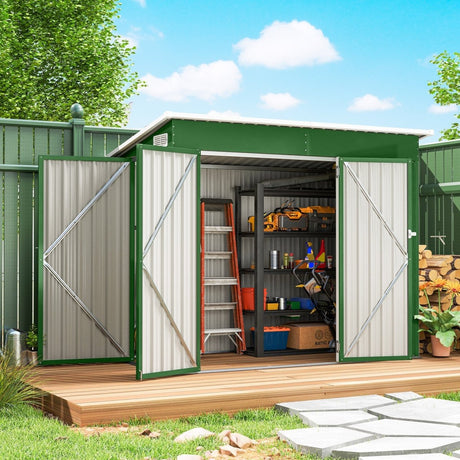 Outsunny 7.5 x 4.3ft Metal Garden Storage Shed, Waterproof Outdoor Shed with Triple Lockable Door, Gloves, Vents, Green - Dandys Landscape Supplies