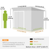 Outsunny 7.5 x 4.3ft Metal Garden Storage Shed, Waterproof Outdoor Shed with Triple Lockable Door, Gloves, Vents, Green - Dandys Landscape Supplies