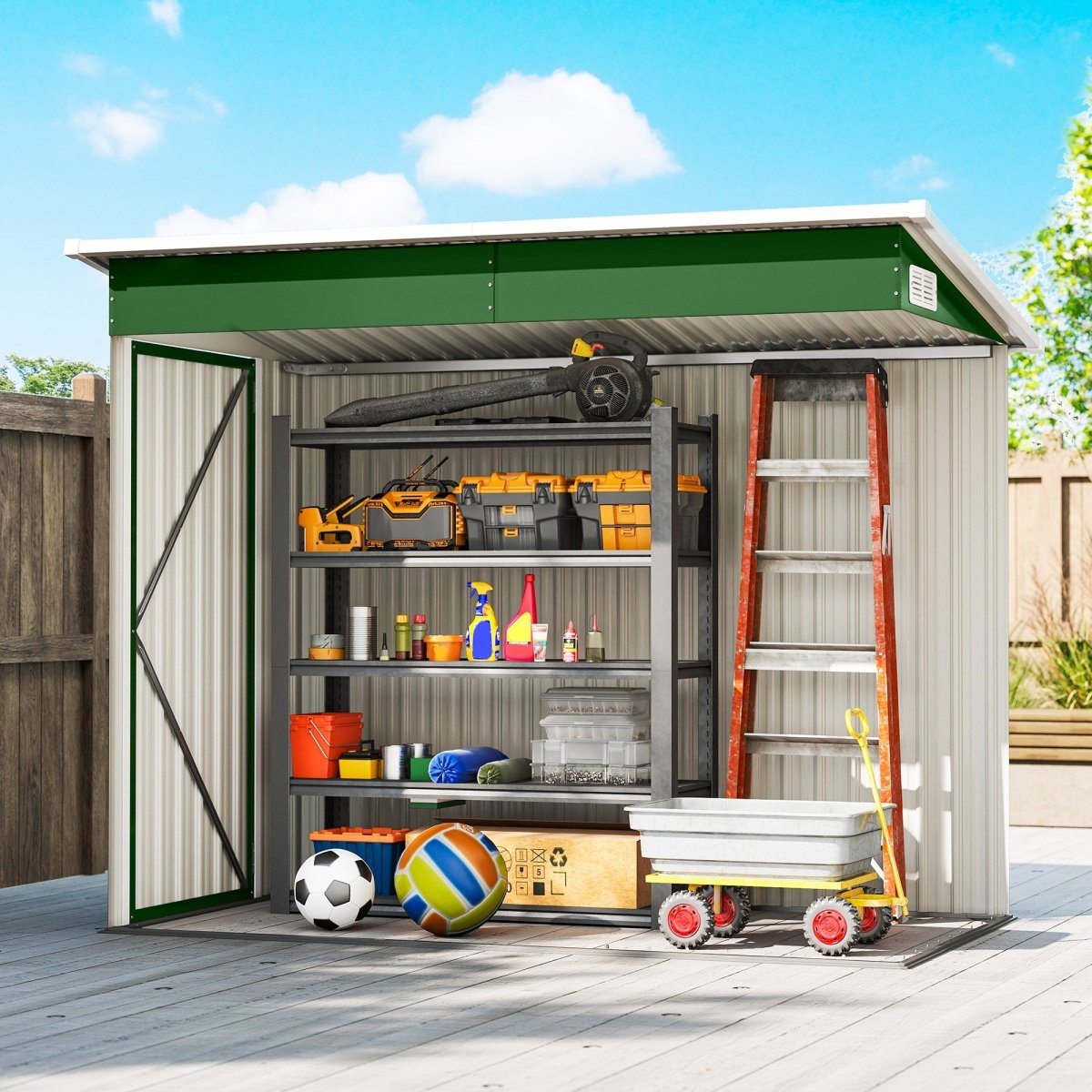 Outsunny 7.5 x 4.3ft Metal Garden Storage Shed, Waterproof Outdoor Shed with Triple Lockable Door, Gloves, Vents, Green - Dandys Landscape Supplies