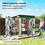 Outsunny 7.5 x 4.3ft Metal Garden Storage Shed, Waterproof Outdoor Shed with Triple Lockable Door, Gloves, Vents, Green - Dandys Landscape Supplies