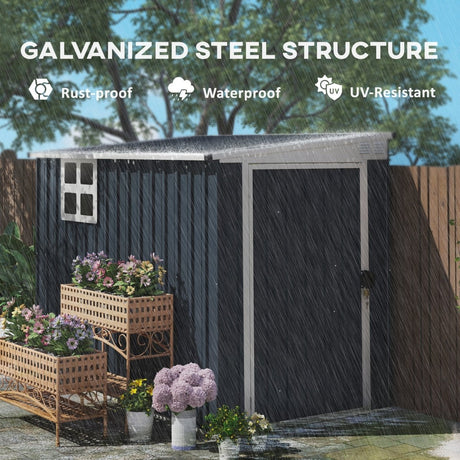 Outsunny 7.6 x 4ft Garden Metal Shed, Outdoor Storage Shed with Window, 2 Vents and Lockable Door for Garden, Patio, Dark Grey - Dandys Landscape Supplies