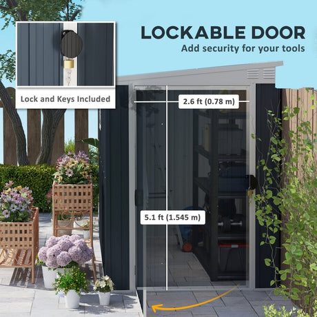 Outsunny 7.6 x 4ft Garden Metal Shed, Outdoor Storage Shed with Window, 2 Vents and Lockable Door for Garden, Patio, Dark Grey - Dandys Landscape Supplies