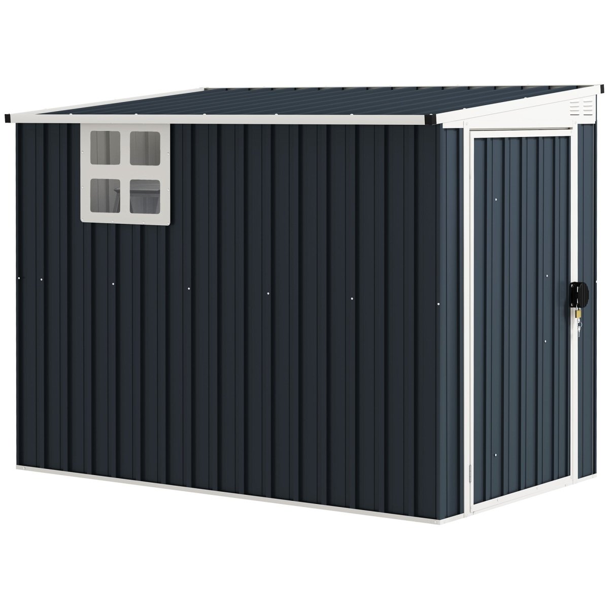 Outsunny 7.6 x 4ft Garden Metal Shed, Outdoor Storage Shed with Window, 2 Vents and Lockable Door for Garden, Patio, Dark Grey - Dandys Landscape Supplies