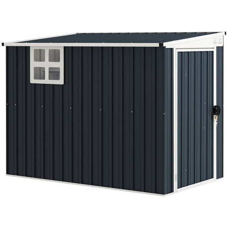 Outsunny 7.6 x 4ft Garden Metal Shed, Outdoor Storage Shed with Window, 2 Vents and Lockable Door for Garden, Patio, Dark Grey - Dandys Landscape Supplies