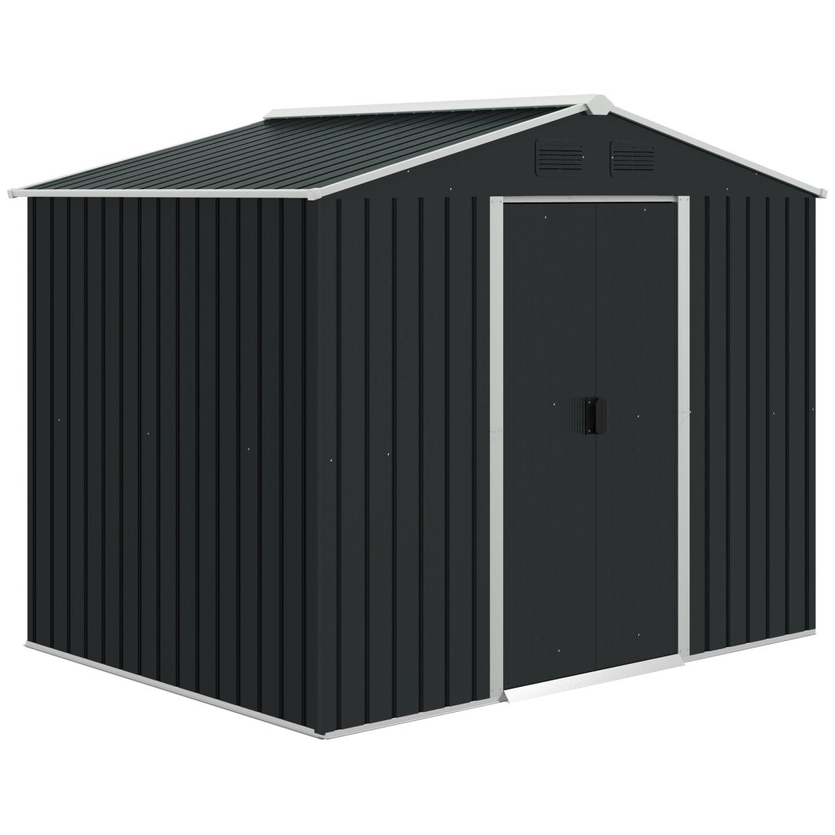 Outsunny 7.7 x 5.7ft Metal Garden Shed, Galvanised Outdoor Tool Storage House with Ventilation Slots and Sliding Doors, Grey - Dandys Landscape Supplies