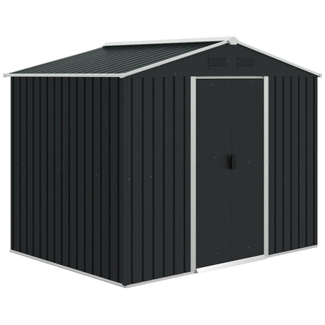Outsunny 7.7 x 5.7ft Metal Garden Shed, Galvanised Outdoor Tool Storage House with Ventilation Slots and Sliding Doors, Grey - Dandys Landscape Supplies