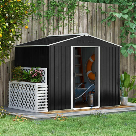 Outsunny 7.7 x 5.7ft Metal Garden Shed, Galvanised Outdoor Tool Storage House with Ventilation Slots and Sliding Doors, Grey - Dandys Landscape Supplies